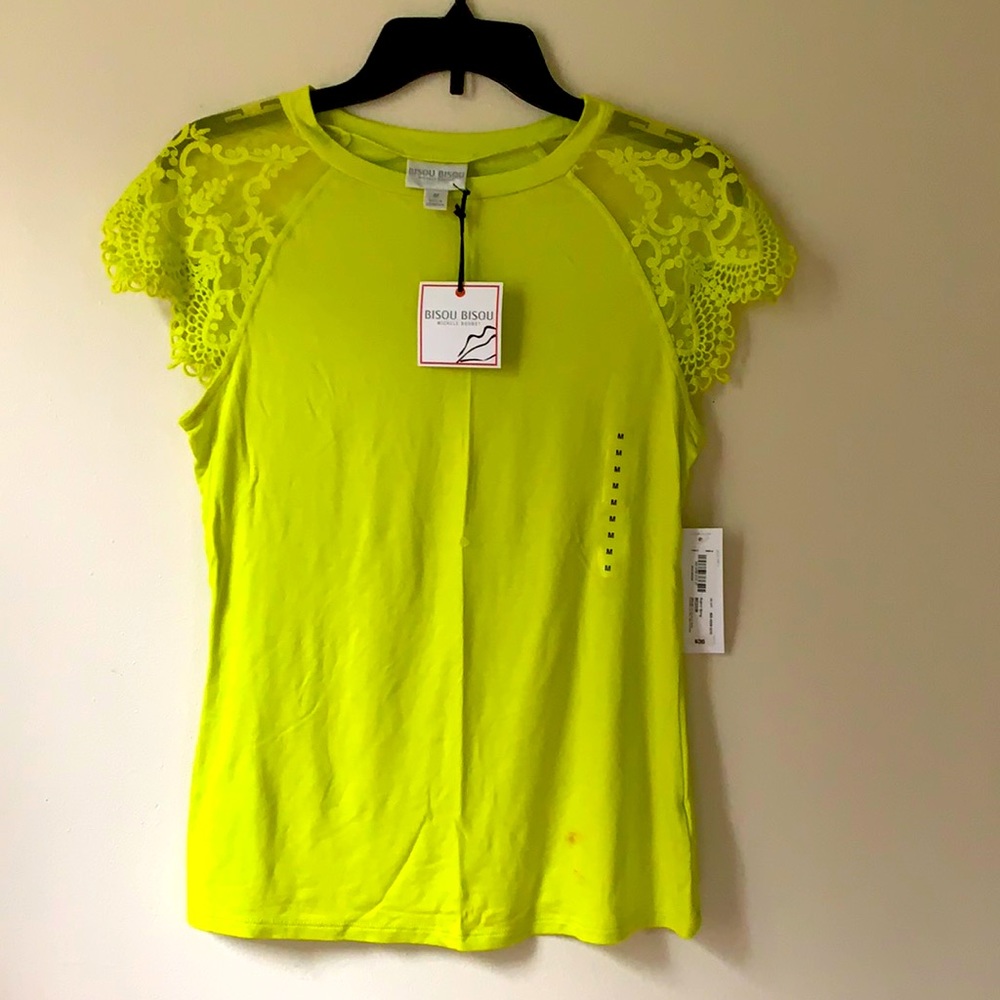 Bisou Bisou Michelle Bohbot lace shoulder top